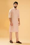 Buy_Raghavendra Rathore Blue_Pink Raw Silk Plain Half Button Placket Kurta _at_Aza_Fashions