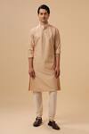 Raghavendra Rathore Blue_Beige Kurta Raw Silk Tonal Embroidery Geometric With Pant _Online_at_Aza_Fashions