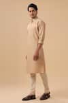 Shop_Raghavendra Rathore Blue_Beige Kurta Raw Silk Tonal Embroidery Geometric With Pant _Online_at_Aza_Fashions