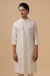 Raghavendra Rathore Blue_Off White Kurta Raw Silk Tonal Embroidery Geometric With Pant _at_Aza_Fashions