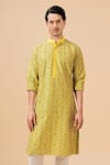 Buy_Raghavendra Rathore Blue_Yellow Raw Silk Embroidery Floral Mandala Kurta _Online_at_Aza_Fashions