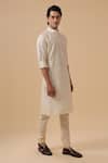 Buy_Raghavendra Rathore Blue_Off White Cotton, Silk Embroidery Raw Tonal Kurta With Pant _Online_at_Aza_Fashions