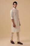 Buy_Raghavendra Rathore Blue_Off White Raw Silk Tonal Embroidery Stripe Kurta _Online_at_Aza_Fashions