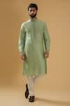 Raghavendra Rathore Blue_Blue Bundi Jacket Jaquard Plain Textured And Kurta Set _Online_at_Aza_Fashions