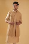 Buy_Raghavendra Rathore Blue_Beige Raw Silk Embroidery Braided Bundi Jacket _Online_at_Aza_Fashions