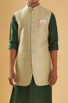 Raghavendra Rathore Blue_Green Silk Sequins, Embroidery Raw Nehru Jacket _Online_at_Aza_Fashions