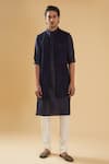 Shop_Raghavendra Rathore Blue_Blue Kurta And Bundi - Raw & Chudidar - Cotton Embroidery Jaal & Set _Online_at_Aza_Fashions