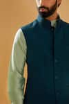 Raghavendra Rathore Blue_Blue Bundi Jacket Jaquard Plain Textured And Kurta Set _at_Aza_Fashions