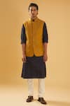 Raghavendra Rathore Blue_Blue Bundi - Jacquard Textured And Navy Kurta Set _at_Aza_Fashions