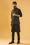 Shop_Raghavendra Rathore Blue_Black Bundi - Jacquard Textured And Kurta Set _Online_at_Aza_Fashions