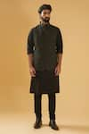 Raghavendra Rathore Blue_Black Bundi - Jacquard Textured And Kurta Set _at_Aza_Fashions