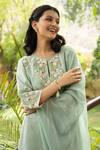 Shop_SUMMER BY PRIYANKA GUPTA_Green Georgette Embroidery Ribbon Keyhole Dutch Straight Kurta Set _Online_at_Aza_Fashions