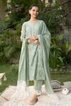 Shop_SUMMER BY PRIYANKA GUPTA_Green Silk Mul Embroidery Chikankari Round Ambar Kurta Set_Online_at_Aza_Fashions