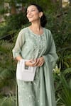 SUMMER BY PRIYANKA GUPTA_Green Silk Mul Embroidery Chikankari Round Ambar Kurta Set_at_Aza_Fashions