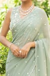 Summer By Priyanka Gupta_Green Georgette Embroidery Ambar Scallop Bordered Saree With Blouse _Online_at_Aza_Fashions