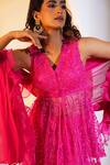 Buy_Rashika Sharma_Pink Kurta  Net Hand Embroidered Beads V Neck Tanisha Sharara Set 