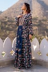 Buy_suruchi parakh_Blue Georgette Crepe Printed Botanical Keyhole Dress_Online_at_Aza_Fashions