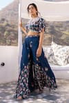 Buy_suruchi parakh_Blue Georgette Crepe Printed Floral Round Crop Top And Flared Pant Set_Online_at_Aza_Fashions