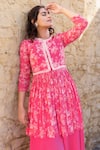 suruchi parakh_Pink Georgette Printed And Hand Embroidered Floral Peplum Kurta & Sharara Set_at_Aza_Fashions
