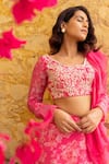 Shop_Suruchi Parakh_Pink Georgette Embroidery Pre-draped Vintage Print Skirt Saree With Blouse _Online_at_Aza_Fashions