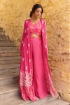 Suruchi Parakh_Pink Georgette Print Floral Blouse Flower Embroidered Jacket And Flared Pant Set _Online_at_Aza_Fashions