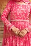 Buy_Suruchi Parakh_Pink Georgette Print Floral Round Neck Vintage Anarkali With Dupatta _Online_at_Aza_Fashions