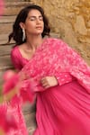 Buy_Suruchi Parakh_Pink Georgette Printed And Hand Embroidered Floral Pleated Anarkali With Dupatta _Online_at_Aza_Fashions