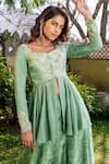 Shop_Suruchi Parakh_Green Georgette Printed And Hand Embroidered Floral Round Kurta Sharara Set _Online_at_Aza_Fashions