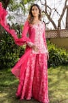 Buy_Suruchi Parakh_Pink Georgette Print Floral Scallop Neck Hand Embroidered Kurta And Sharara Set _Online_at_Aza_Fashions