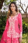 Shop_Suruchi Parakh_Pink Georgette Print Floral Scallop Neck Hand Embroidered Kurta And Sharara Set _Online_at_Aza_Fashions