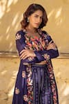 Buy_Suruchi Parakh_Purple Georgette Embroidery Floral Crop Top Sweetheart Neck Jacket And Pant Set _Online_at_Aza_Fashions