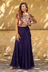 Buy_suruchi parakh_Purple Georgette Embroidery Floral V Neck Hand Crop Top And Pant Set_Online_at_Aza_Fashions