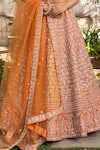 Suruchi Parakh_Orange Raw Silk Embroidered Floral V Neck Bridal Lehenga Set _Online_at_Aza_Fashions