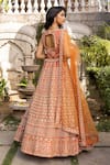 Buy_Suruchi Parakh_Orange Raw Silk Embroidered Floral V Neck Bridal Lehenga Set 