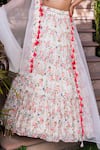 Suruchi Parakh_White Georgette Crepe Printed Floral V Neck Tiered Lehenga Set _Online_at_Aza_Fashions