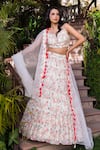 Buy_Suruchi Parakh_White Georgette Crepe Printed Floral V Neck Tiered Lehenga Set _Online_at_Aza_Fashions