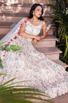 Buy_Suruchi Parakh_White Georgette Crepe Printed Floral V Neck Tiered Lehenga Set 