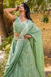 Suruchi Parakh_Green Georgette Printed And Hand Embellished Floral Lehenga Saree & Blouse Set _Online_at_Aza_Fashions