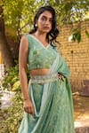 Buy_Suruchi Parakh_Green Georgette Printed And Hand Embellished Floral Lehenga Saree & Blouse Set 