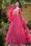 Buy_Suruchi Parakh_Pink Georgette Embroidery Floral Cut-out Neck Pleated Print Lehenga Set _Online_at_Aza_Fashions