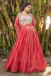 Suruchi Parakh_Pink Georgette Embroidery Floral Sweetheart Neck Sequin Lehenga Set _Online_at_Aza_Fashions