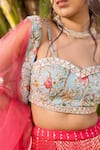 Suruchi Parakh_Pink Georgette Embroidery Floral Sweetheart Neck Sequin Lehenga Set _at_Aza_Fashions