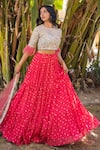 Buy_Suruchi Parakh_Pink Georgette Embroidery Floral Round Neck Flower Butti Pattern Lehenga Set _Online_at_Aza_Fashions