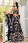 Buy_Suruchi Parakh_Blue Georgette Crepe Printed Floral Sweetheart Neck Flower Lehenga Set _Online_at_Aza_Fashions