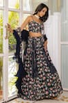 Shop_Suruchi Parakh_Blue Georgette Crepe Printed Floral Sweetheart Neck Flower Lehenga Set _Online_at_Aza_Fashions