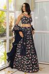 Suruchi Parakh_Blue Georgette Crepe Printed Floral Sweetheart Neck Flower Lehenga Set _at_Aza_Fashions