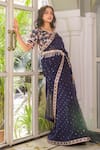 Buy_Suruchi Parakh_Blue Georgette Crepe Printed Sequin V Neck Embroidered Saree With Blouse _Online_at_Aza_Fashions