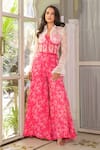 Suruchi Parakh_Pink Georgette Embroidery Floral Collared Neck Thread Shirt And Pant Set _Online_at_Aza_Fashions