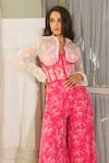 Shop_Suruchi Parakh_Pink Georgette Embroidery Floral Collared Neck Thread Shirt And Pant Set _Online_at_Aza_Fashions