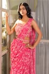 Buy_suruchi parakh_Pink Georgette Print Floral Sweetheart Neck Pe-draped Skirt Saree And Blouse Set_Online_at_Aza_Fashions
